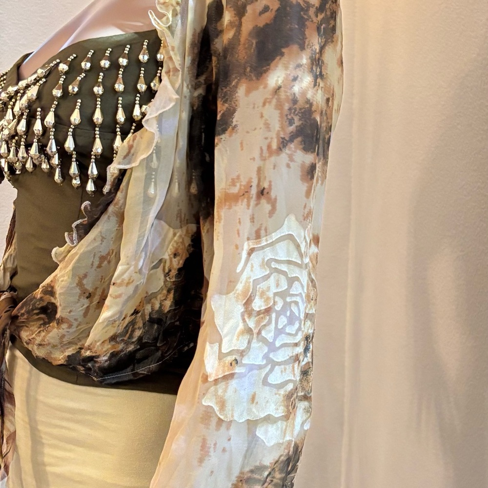 JohnPaulRichard Sheer tie, crop Blouse/Jacket with Earthy Tones, Chiffon,Bella - Picture 9 of 11
